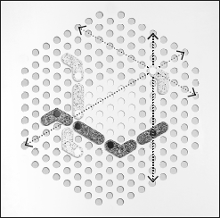 Obrázek 2a: Šipky ukazují, kterými směry je možné provádět pohyby kamenem.