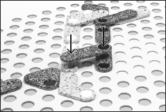 Obrázek 4: Skočí-li hráč rovným nebo úhlovým kamenem na jiný kámen, stačí pro dosažení stabilní polohy, když budou na 2 jiných kamenech ležet pouze koncové body.